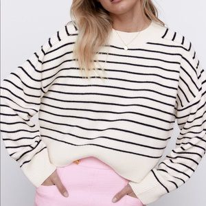 Zara Striped Black & Cream Sweater | Size S